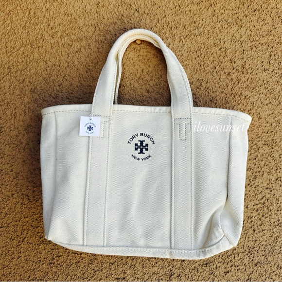 {Tory Burch} Natural Canvas Tote Bag - Double Top Handle for Beach/Summer Bag - Picture 3 of 6
